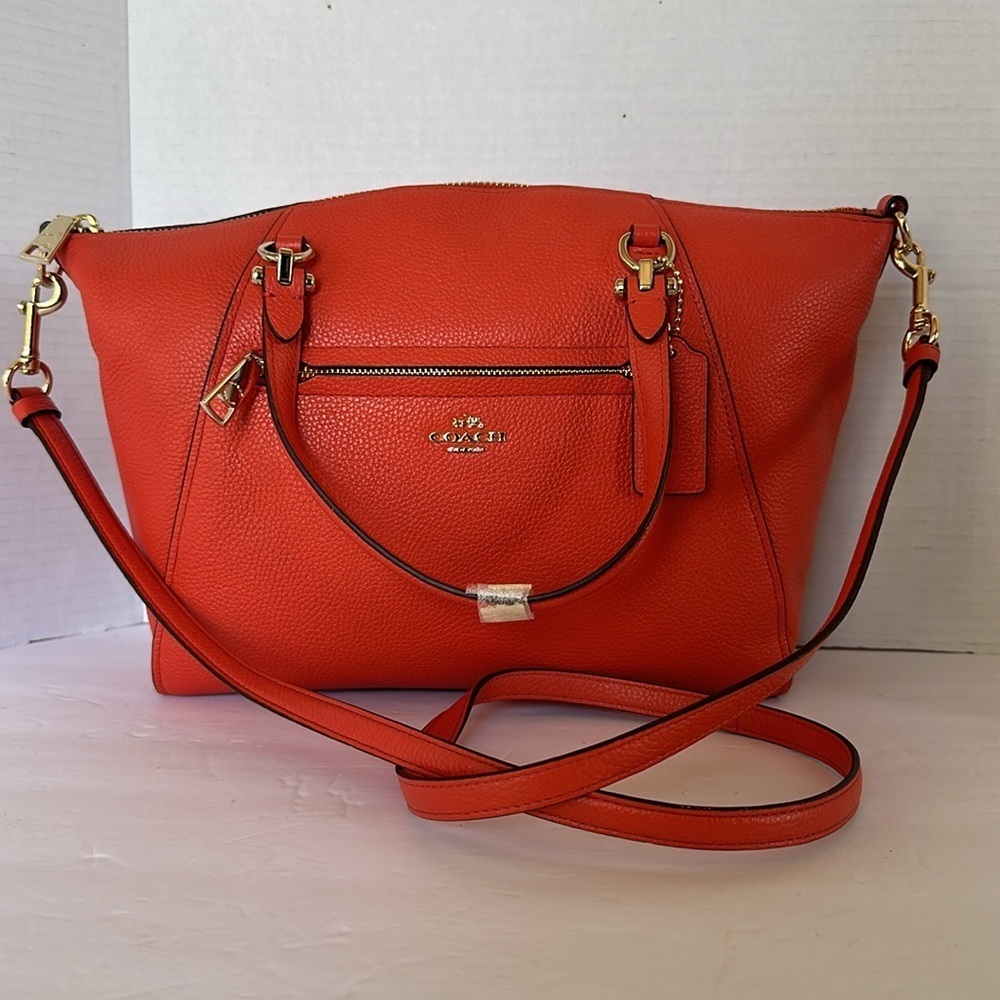 Coach Prairie Satchel Deep Coral Pebble Leather Medium Crossbody Bag - Picture 2 of 16